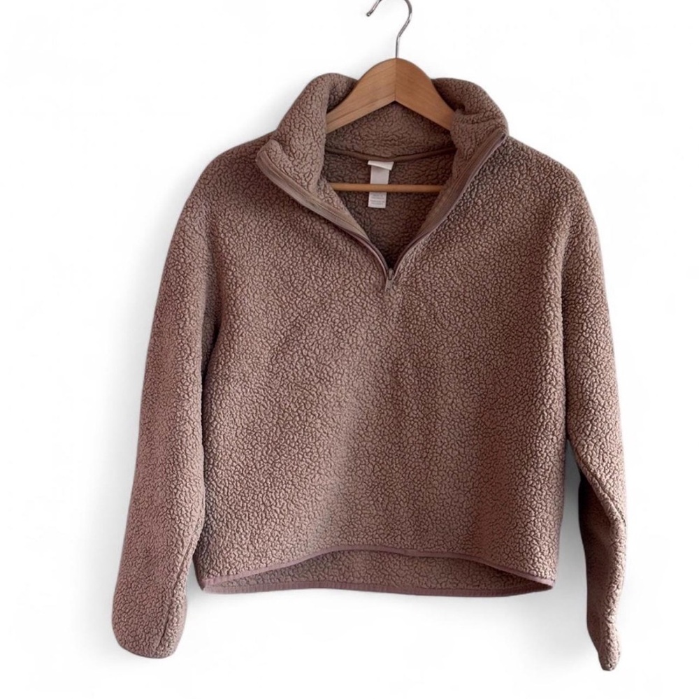 H&M Taupe Sherpa Quarter-Zip Pullover‎